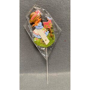 Vintage Masco Flowers Girl Playing Flute Decorative Pick Hong Kong 4" Tall New